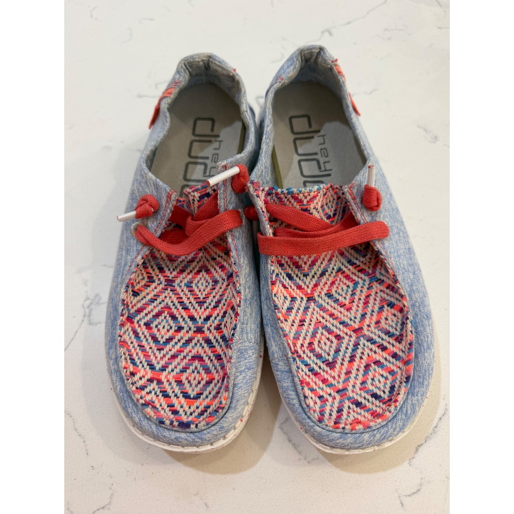 Hey Dude Wendy Playa Fiesta Rojo Blue Woven Slip On Loafers Shoes Womens 5